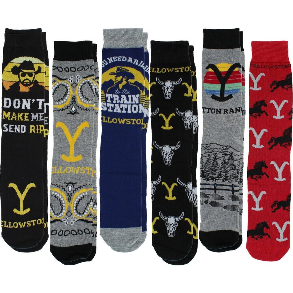 Yellowstone Men's Casual Crew Socks, 6-Pack, Size 8-12